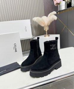 Celine 2024 Triumphal Arch Fashion Versatile Comfortable Thick soled Boots Fabric Head layernvv6eshj