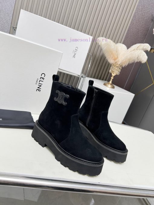 Celine 2024 Triumphal Arch Fashion Versatile Comfortable Thick soled Boots Fabric Head layernvv6eshj - Image 4