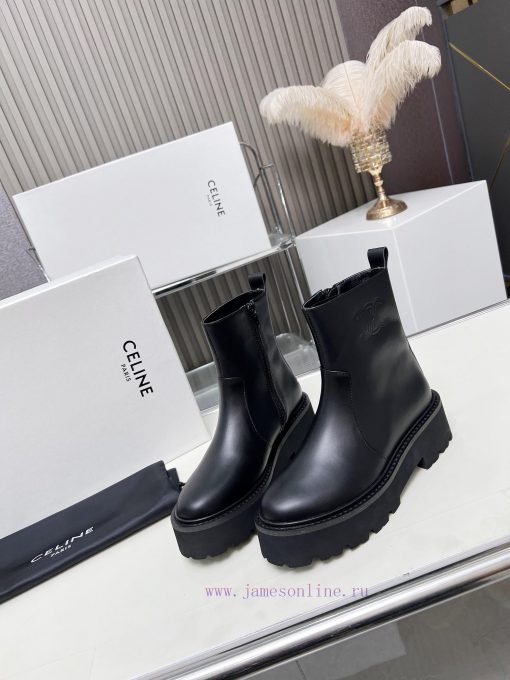 Celine 2024 Triumphal Arch Fashion Versatile Comfortable Thick soled Boots Fabric Head layeru1yi6w2w - Image 5