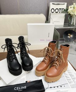[Love] [Love] [Love] Celine 2024 Triumphal Arch Martin Strap Thick Bottom Flat Bottom Coarsehea9uowe