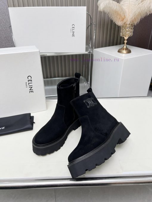 Celine 2024 Triumphal Arch Fashion Versatile Comfortable Thick soled Boots Fabric Head layernvv6eshj - Image 9