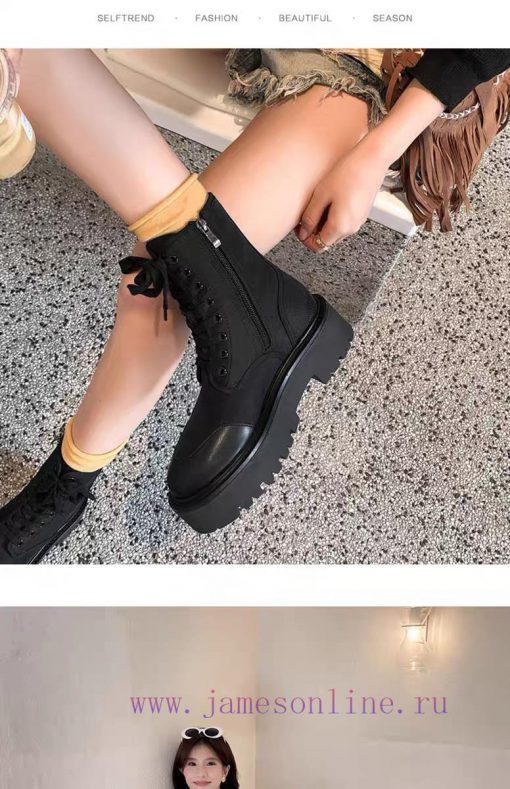 Celine 2024 Triumphal Arch Yang Mi Same Style Autumn/Winter Martin Lace Thick Bottom Flat Bojxea5gfe - Image 9