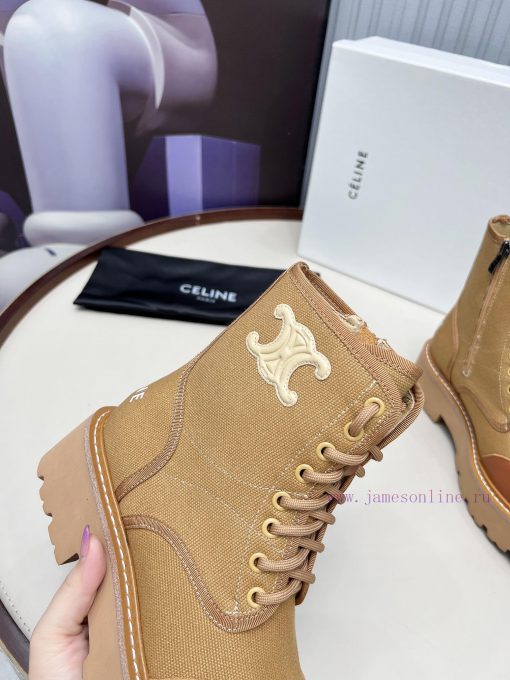Celine 2024 Triumphal Arch Yang Mi Same Style Autumn/Winter Martin Lace Thick Bottom Flat Bo74s6hxdi - Image 9