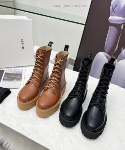 Celine 2024 Triumphal Arch Martin Strap Thick Bottom Flat Bottom Coarse Heel Coarse Boots Famncnpfrl