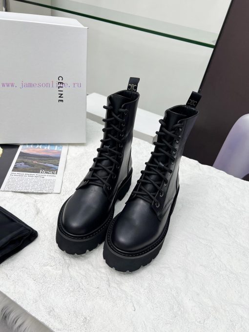 Celine 2024 Triumphal Arch Martin Strap Thick Bottom Flat Bottom Coarse Heel Coarse Boots Fan2buobet - Image 2