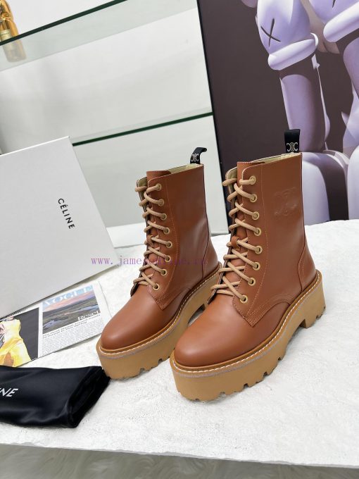 Celine 2024 Triumphal Arch Martin Strap Thick Bottom Flat Bottom Coarse Heel Coarse Boots Famncnpfrl - Image 4