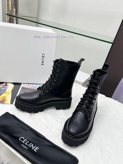 Celine 2024 Triumphal Arch Martin Strap Thick Bottom Flat Bottom Coarse Heel Coarse Boots Fan2buobet - Image 7