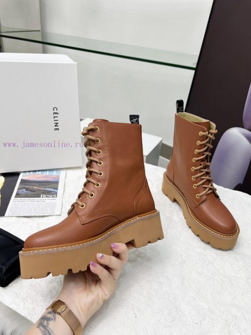 Celine 2024 Triumphal Arch Martin Strap Thick Bottom Flat Bottom Coarse Heel Coarse Boots Famncnpfrl - Image 8