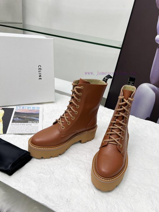 Celine 2024 Triumphal Arch Martin Strap Thick Bottom Flat Bottom Coarse Heel Coarse Boots Famncnpfrl - Image 9