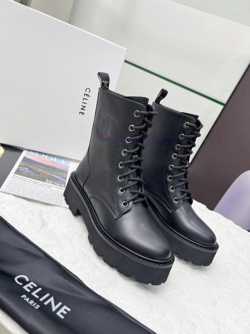 Celine 2024 Triumphal Arch Martin Strap Thick Bottom Flat Bottom Coarse Heel Coarse Boots Fan2buobet - Image 9