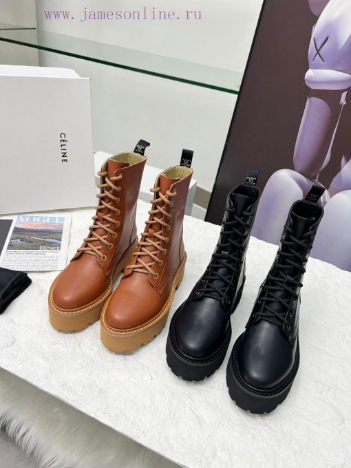 Celine 2024 Triumphal Arch Martin Strap Thick Bottom Flat Bottom Coarse Heel Coarse Boots Fan2buobet - Image 10