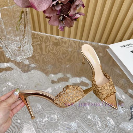 Gianvito Rossi 2024 Classic Pointed Embroidered Lace High Heels Half Dragged————————————Its 0zf1soy4 - Image 6
