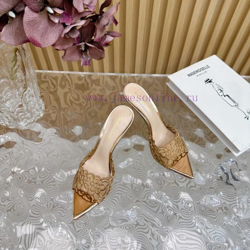 Gianvito Rossi 2024 Classic Pointed Embroidered Lace High Heels Half Dragged————————————Its 0zf1soy4 - Image 7