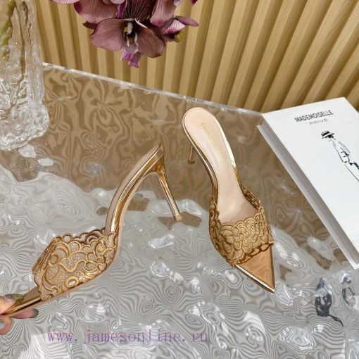 Gianvito Rossi 2024 Classic Pointed Embroidered Lace High Heels Half Dragged————————————Its 0zf1soy4 - Image 8
