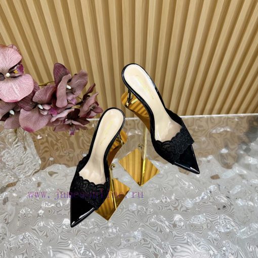 Gianvito Rossi 2024 Classic Pointed Embroidered Lace High Heels Half Dragged————————————Its mojo4uqy