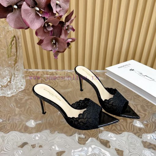 Gianvito Rossi 2024 Classic Pointed Embroidered Lace High Heels Half Dragged————————————Its mojo4uqy - Image 8