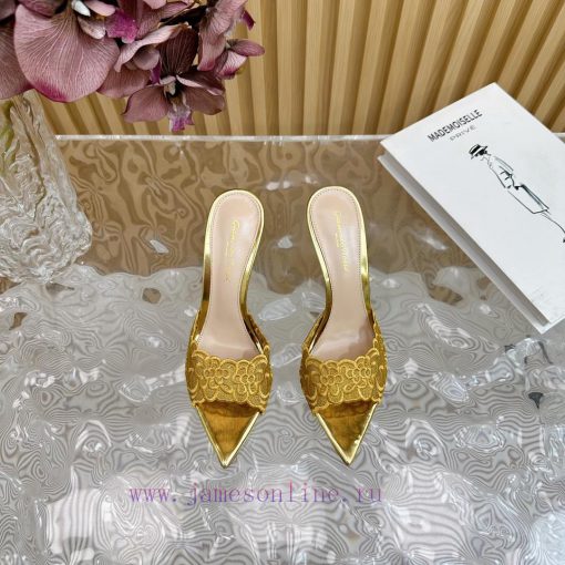 Gianvito Rossi 2024 Classic Pointed Embroidered Lace High Heels Half Dragged————————————Its uqjdzx6k - Image 3