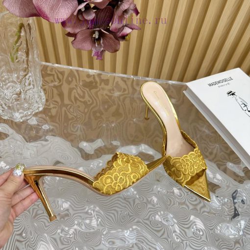 Gianvito Rossi 2024 Classic Pointed Embroidered Lace High Heels Half Dragged————————————Its uqjdzx6k - Image 9