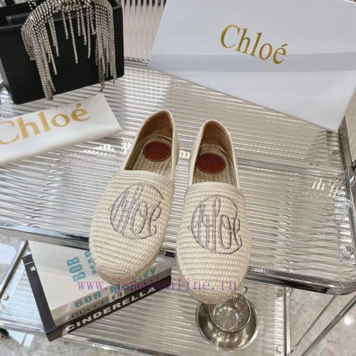 Chlo é Fisherman's ShoesMaterial: Straw woven fabric, cowhide liningColor Apricot WhiteSize 91wdrvk2 - Image 2