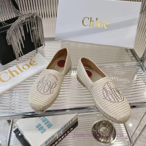 Chlo é Fisherman's ShoesMaterial: Straw woven fabric, cowhide liningColor Apricot WhiteSize 91wdrvk2 - Image 3