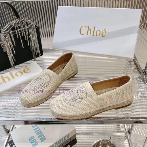 Chlo é Fisherman's ShoesMaterial: Straw woven fabric, cowhide liningColor Apricot WhiteSize 91wdrvk2 - Image 4