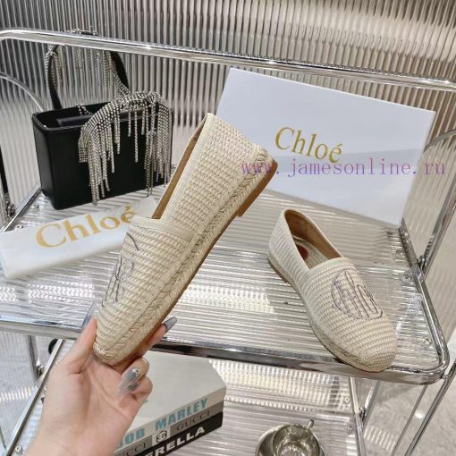 Chlo é Fisherman's ShoesMaterial: Straw woven fabric, cowhide liningColor Apricot WhiteSize 91wdrvk2 - Image 5