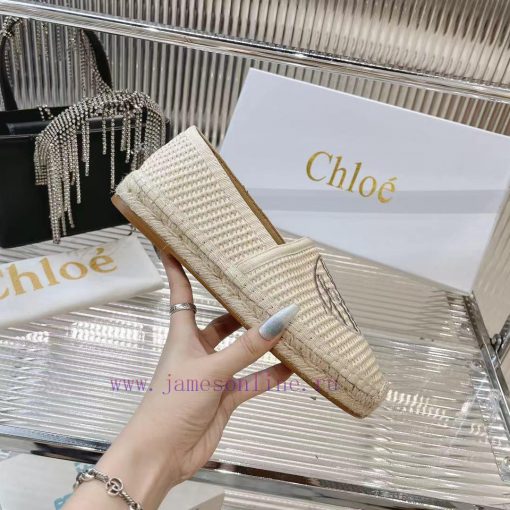 Chlo é Fisherman's ShoesMaterial: Straw woven fabric, cowhide liningColor Apricot WhiteSize 91wdrvk2 - Image 6