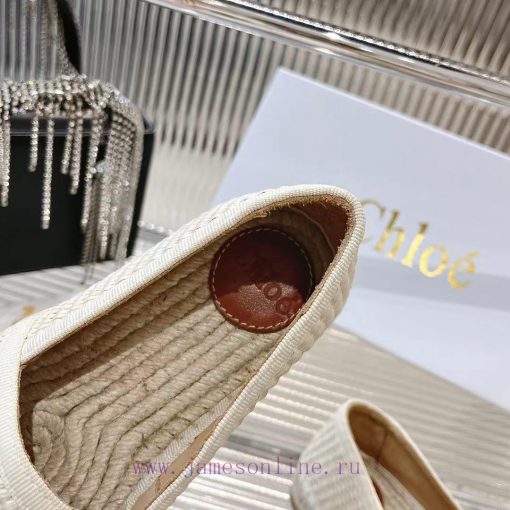 Chlo é Fisherman's ShoesMaterial: Straw woven fabric, cowhide liningColor Apricot WhiteSize 91wdrvk2 - Image 8