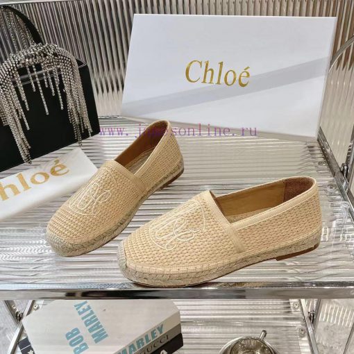 Chlo é Fisherman's ShoesMaterial: Straw woven fabric, cowhide liningColor Apricot WhiteSize dabwy2lz - Image 4
