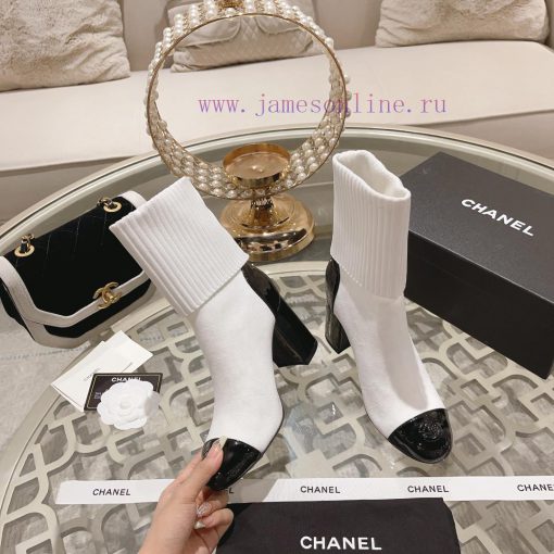 Chanel 24Ss Autumn/Winter Chanel Coarse Heel Socks BootsThe sock tube is made of knitted ela396tloyc - Image 3