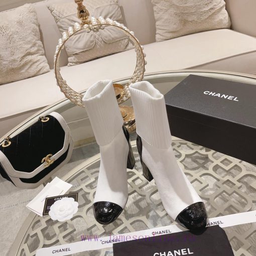 Chanel 24Ss Autumn/Winter Chanel Coarse Heel Socks BootsThe sock tube is made of knitted ela396tloyc - Image 7