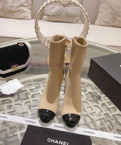 Chanel 24Ss Autumn/Winter Chanel Coarse Heel Socks BootsThe sock tube is made of knitted elar8xcxdlq
