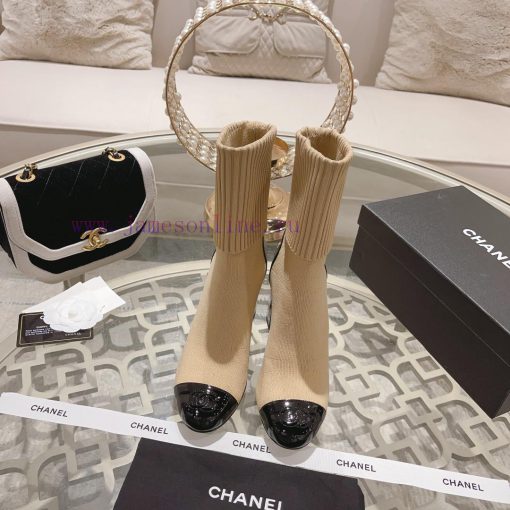 Chanel 24Ss Autumn/Winter Chanel Coarse Heel Socks BootsThe sock tube is made of knitted elar8xcxdlq