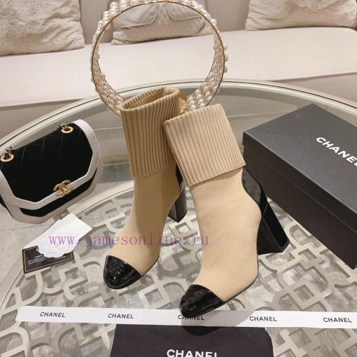 Chanel 24Ss Autumn/Winter Chanel Coarse Heel Socks BootsThe sock tube is made of knitted elar8xcxdlq - Image 5