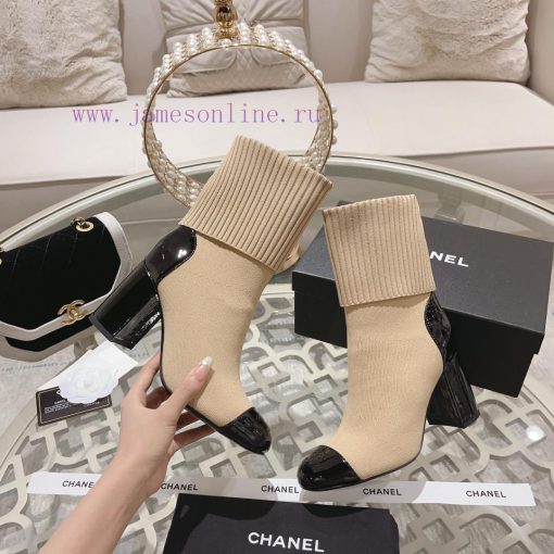 Chanel 24Ss Autumn/Winter Chanel Coarse Heel Socks BootsThe sock tube is made of knitted elar8xcxdlq - Image 7