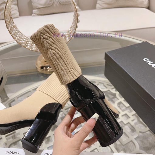 Chanel 24Ss Autumn/Winter Chanel Coarse Heel Socks BootsThe sock tube is made of knitted elar8xcxdlq - Image 10