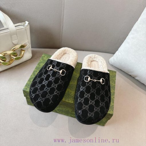 P Autumn/Winter New Wool Women's Wooden Shoes with Clips, Beautiful Slave Wool SlippersThe lh41tsign - Image 2
