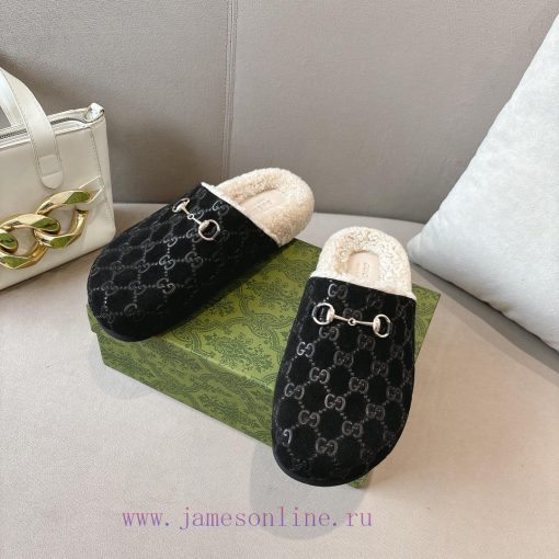 P Autumn/Winter New Wool Women's Wooden Shoes with Clips, Beautiful Slave Wool SlippersThe lh41tsign - Image 3