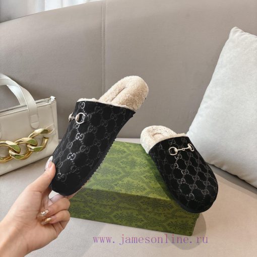 P Autumn/Winter New Wool Women's Wooden Shoes with Clips, Beautiful Slave Wool SlippersThe lh41tsign - Image 5