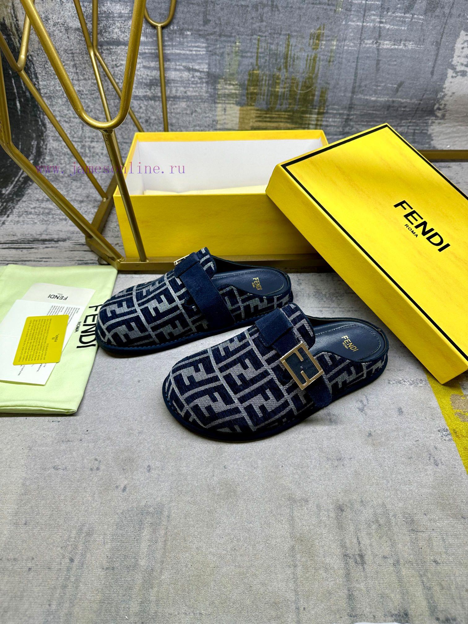 FENDI's latest popular half pack slippers with FF decorative buckle, gray denim material decxgokecvk - Image 3