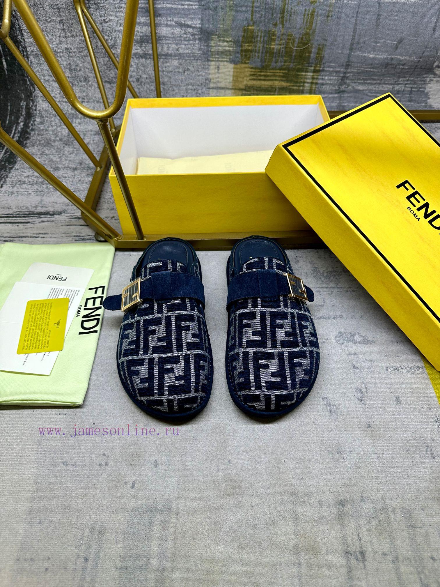 FENDI's latest popular half pack slippers with FF decorative buckle, gray denim material decxgokecvk - Image 4