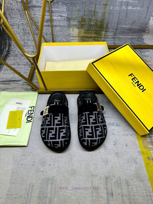 FENDI's latest popular half pack slippers with FF decorative buckle, gray denim material decwwym7v4e - Image 5