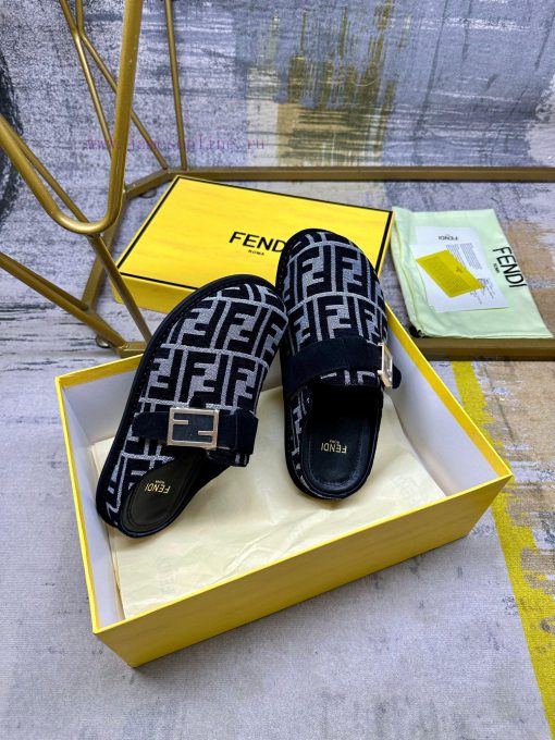 FENDI's latest popular half pack slippers with FF decorative buckle, gray denim material decwwym7v4e - Image 6