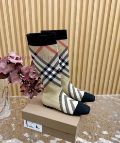 Burberry launches its latest square toe slim heel plaid elastic knitted socks boots in 2024—c16iruz9