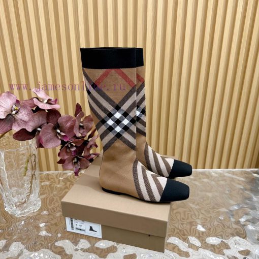 Burberry launches its latest square toe slim heel plaid elastic knitted socks boots in 2024—18i2apyi