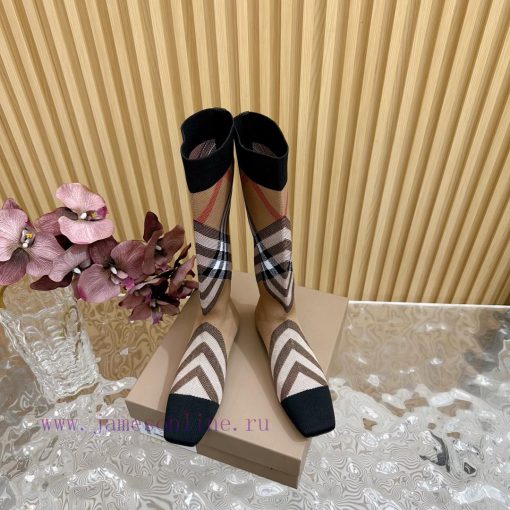 Burberry launches its latest square toe slim heel plaid elastic knitted socks boots in 2024—18i2apyi - Image 4
