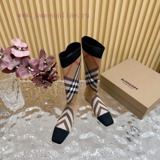 Burberry launches its latest square toe slim heel plaid elastic knitted socks boots in 2024—18i2apyi - Image 6