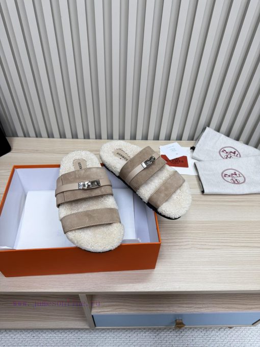 Couple style fashion hit Hermes wool slippers, excellent qualityThe shoe upper is made of im56kocg3t - Image 2