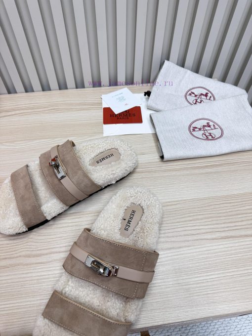 Couple style fashion hit Hermes wool slippers, excellent qualityThe shoe upper is made of im56kocg3t - Image 3