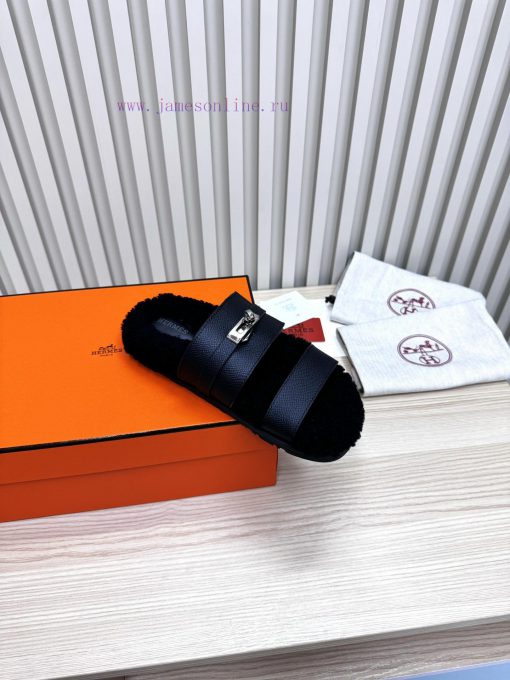 Couple style fashion hit Hermes wool slippers, excellent qualityThe shoe upper is made of imq2hlis9w - Image 4